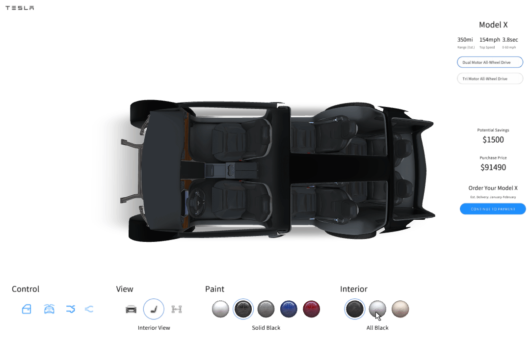 Tesla 3D Interior Configurator