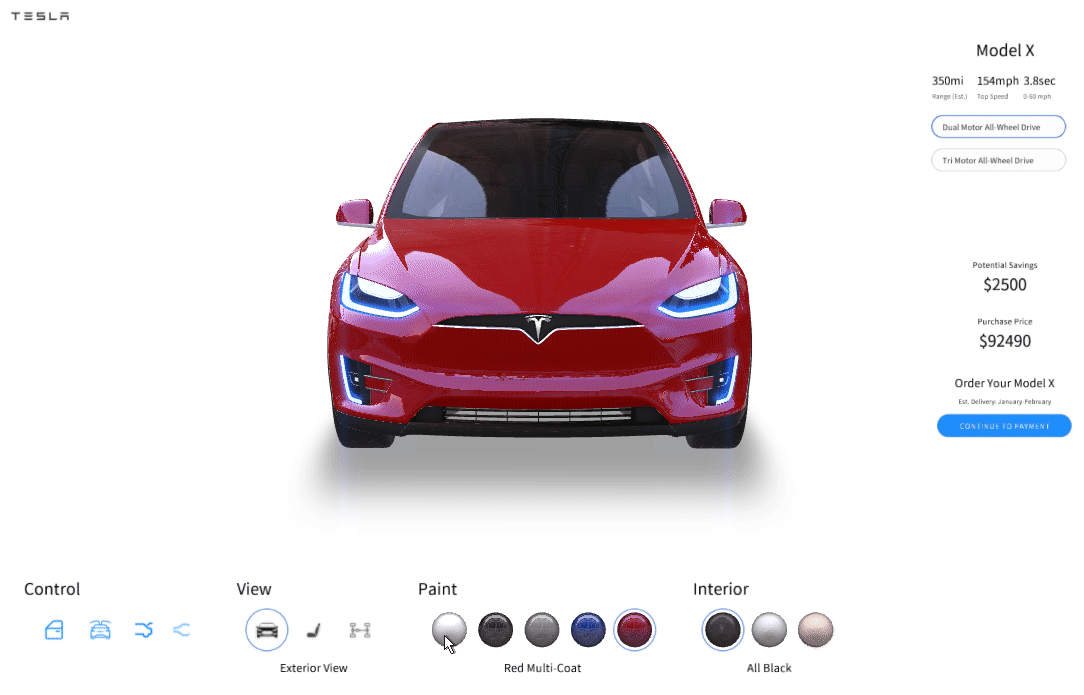 Tesla 3D Car Paint Configurator